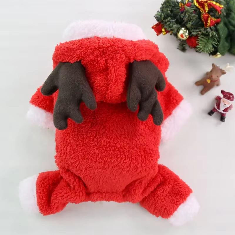 Winter Coral Velvet Elk Hoodies for small Dogs