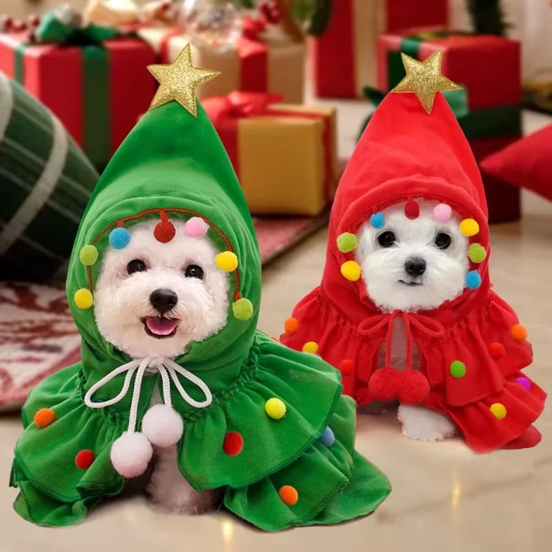 Christmas Dog Cloak and Cape - Festive Santa Tree Costume for Pets